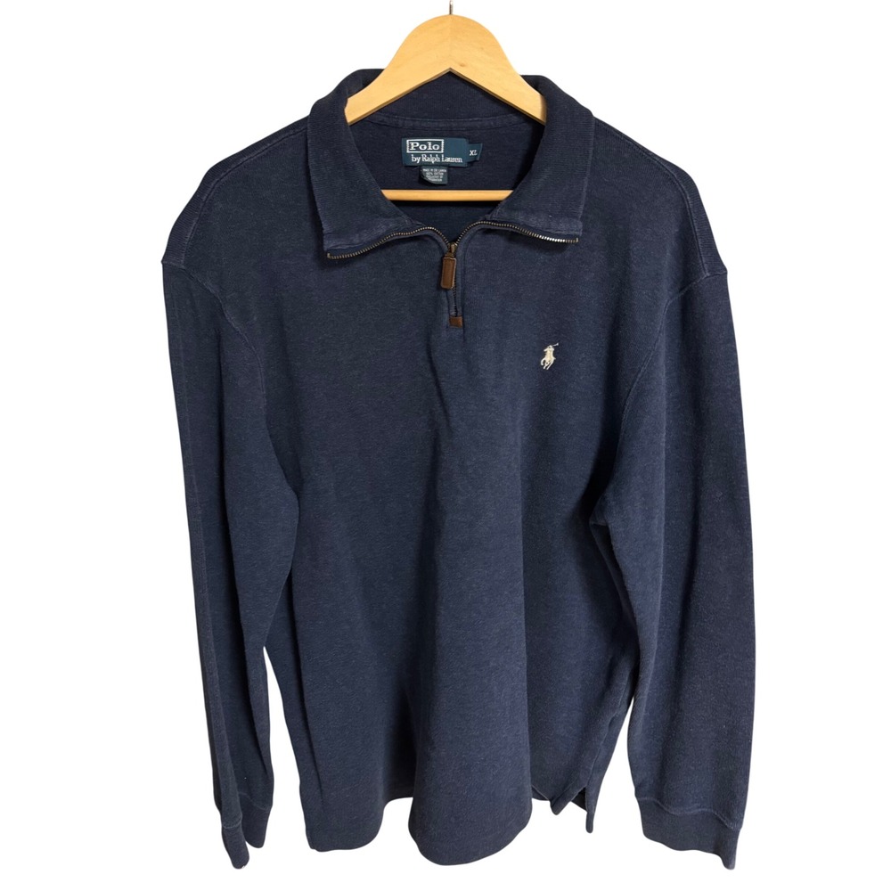 Polo Ralph Lauren Mens‎ XL Blue 1/4 Zip Pullover Long Sleeve Sweater Casual - Picture 2 of 8